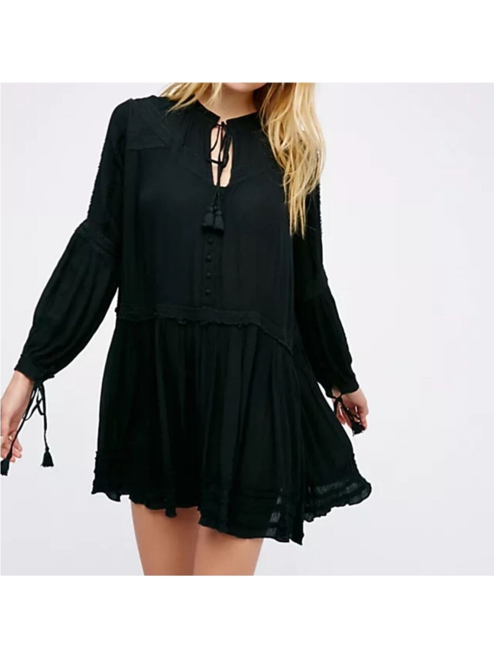 Free People Feelin Moody Black Long Sleeve Mini Dress